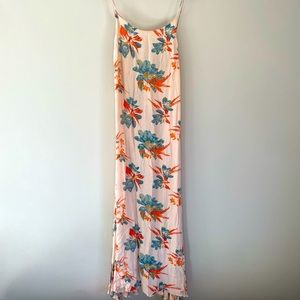 Free People Sleeveless Floral Dress Pink Orange Blue Spaghetti Strap Long Length